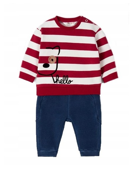 MAYORAL NEWBORN KOMPLET DRES  DLA CHŁOPCA BLUZA NA DŁUGI RĘKAW W  CZERWONE PASKI  SPODNIE GRANATOWE 2523