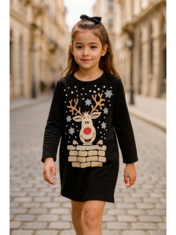 SUKIENKA TUNIKA  DLA DZIEWCZYNKI CZARNA Z RENIFEREM  TG