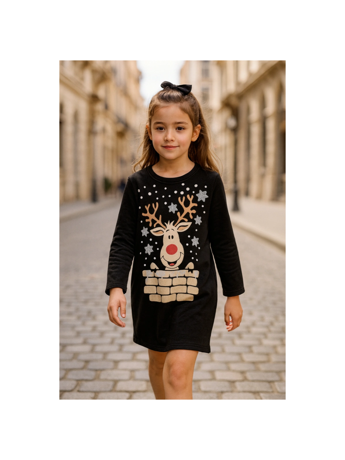SUKIENKA TUNIKA  DLA DZIEWCZYNKI CZARNA Z RENIFEREM  TG