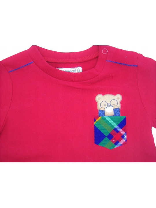 MAYORAL NEWBORN  KOSZULKA BLUZKA NA DŁUGI RĘKAW DLA CHŁOPCA  CZERWONA MIŚ 2034/81