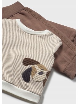 MAYORAL NEWBORN KOMPLET DLA CHŁOPCA  KAMIZELKA BLUZA SPODNIE BEŻ BRĄZ 2640/89