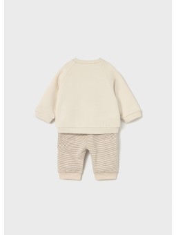 MAYORAL NEWBORN KOMPLET SPODNIE  W BEŻOWE PASECZKI BLUZA KREM 2639/36