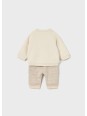 MAYORAL NEWBORN KOMPLET SPODNIE  W BEŻOWE PASECZKI BLUZA KREM 2639/36