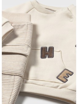 MAYORAL NEWBORN KOMPLET SPODNIE  W BEŻOWE PASECZKI BLUZA KREM 2639/36