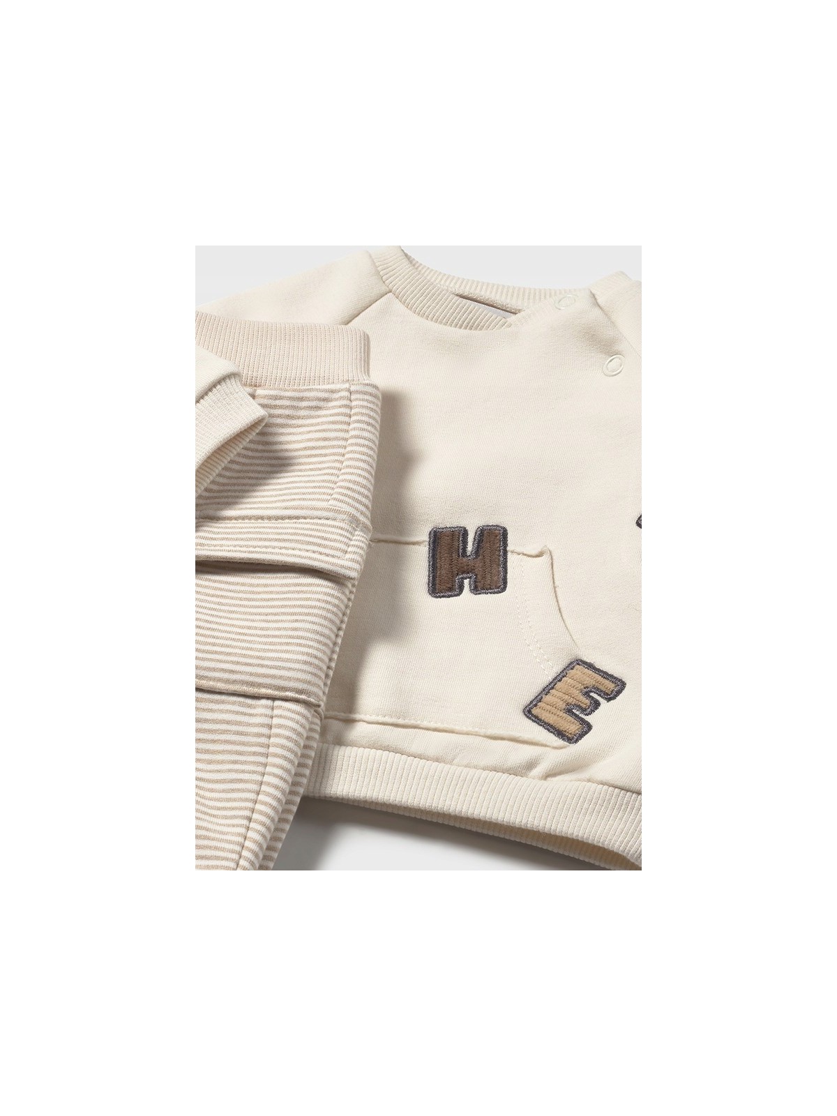 MAYORAL NEWBORN KOMPLET SPODNIE  W BEŻOWE PASECZKI BLUZA KREM 2639/36