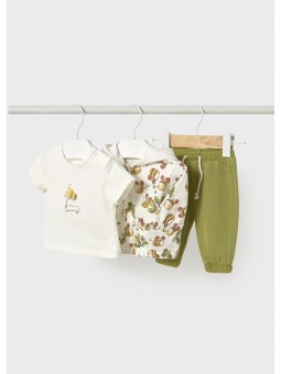 MAYORAL NEWBORN  KOMPLET DRES DLA CHŁOPCA BLUZA  Z KAPTUREM W PSZCZÓŁKI ZIELONE SPODNIE KOSZULKA BIAŁA 1801/4