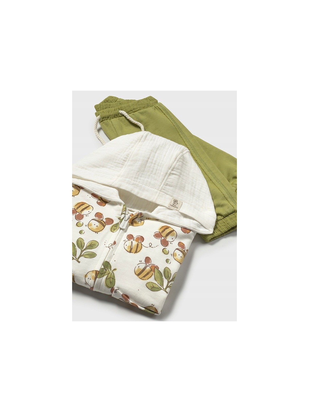 MAYORAL NEWBORN  KOMPLET DRES DLA CHŁOPCA BLUZA  Z KAPTUREM W PSZCZÓŁKI ZIELONE SPODNIE KOSZULKA BIAŁA 1801/4