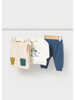 MAYORAL NEWBORN KOMPLET DLA CHŁOPCA  KAMIZELKA BLUZA SPODNIE  2640/88