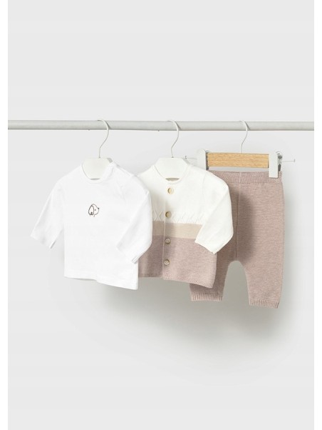 MAYORAL NEWBORN KOMPLET DLA CHŁOPCA DZIANINA SWETER BUZKA SPODNIE BEZ BIAŁY 1560/86