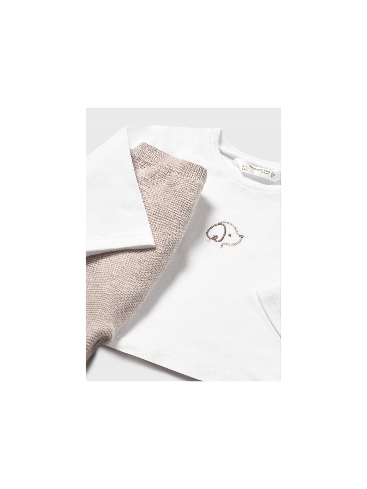 MAYORAL NEWBORN KOMPLET DLA CHŁOPCA DZIANINA SWETER BUZKA SPODNIE BEZ BIAŁY 1560/86