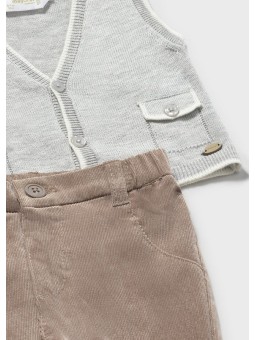 MAYORAL NEWBORN  KOMPLET DLA CHŁOPCA KOSZULA BODY KAMIZELKA SPODNIE SZTRUKS 2582/39