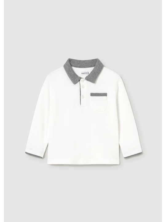 MAYORAL BABY KOSZULKA POLO DLA CHŁOPCA BIAŁA SZARY KOŁNIERZYK 2103