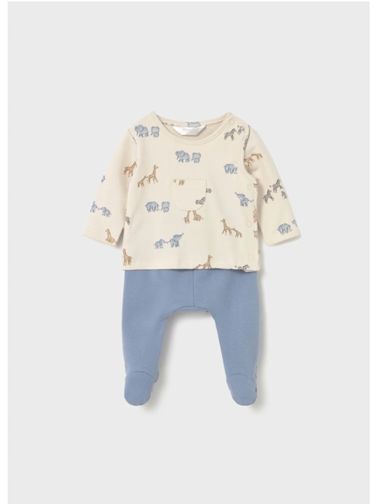 MAYORAL NEWBORN  KOMPLET BLUZKA PÓŁŚPIOCHY BEŻ NIEBIESKI 2567