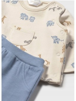 MAYORAL NEWBORN  KOMPLET BLUZKA PÓŁŚPIOCHY BEŻ NIEBIESKI 2567