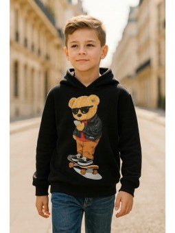 BLUZA KAPTUREM DLA  CHŁOPCA CZARNA Z MISIEM P-244