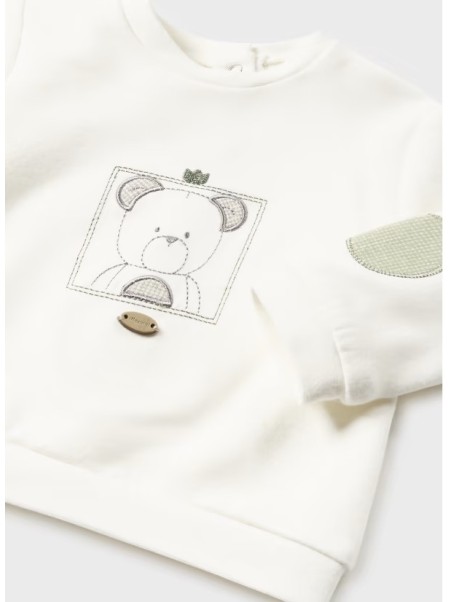 MAYORAL NEWBORN KOMPLET BLUZA KREM  Z MISIEM SPODNIE ZIELONE 2680/17