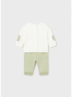 MAYORAL NEWBORN KOMPLET BLUZA KREM  Z MISIEM SPODNIE ZIELONE 2680/17