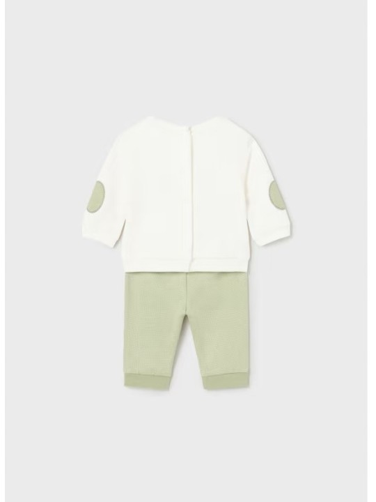 MAYORAL NEWBORN KOMPLET BLUZA KREM  Z MISIEM SPODNIE ZIELONE 2680/17