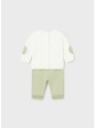 MAYORAL NEWBORN KOMPLET BLUZA KREM  Z MISIEM SPODNIE ZIELONE 2680/17