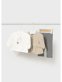 MAYORAL NEWBORN KOMPLET BOLERKO W KWIATKI KOSZULKA BIAŁA  SPODNIE SZARE 2733/29