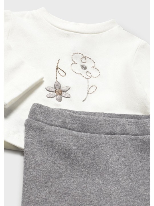 MAYORAL NEWBORN KOMPLET BOLERKO W KWIATKI KOSZULKA BIAŁA  SPODNIE SZARE 2733/29