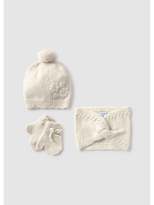 MAYORAL KOMPLET CZAPKA KOMIN RĘKAWICZKI KREM 10019/48