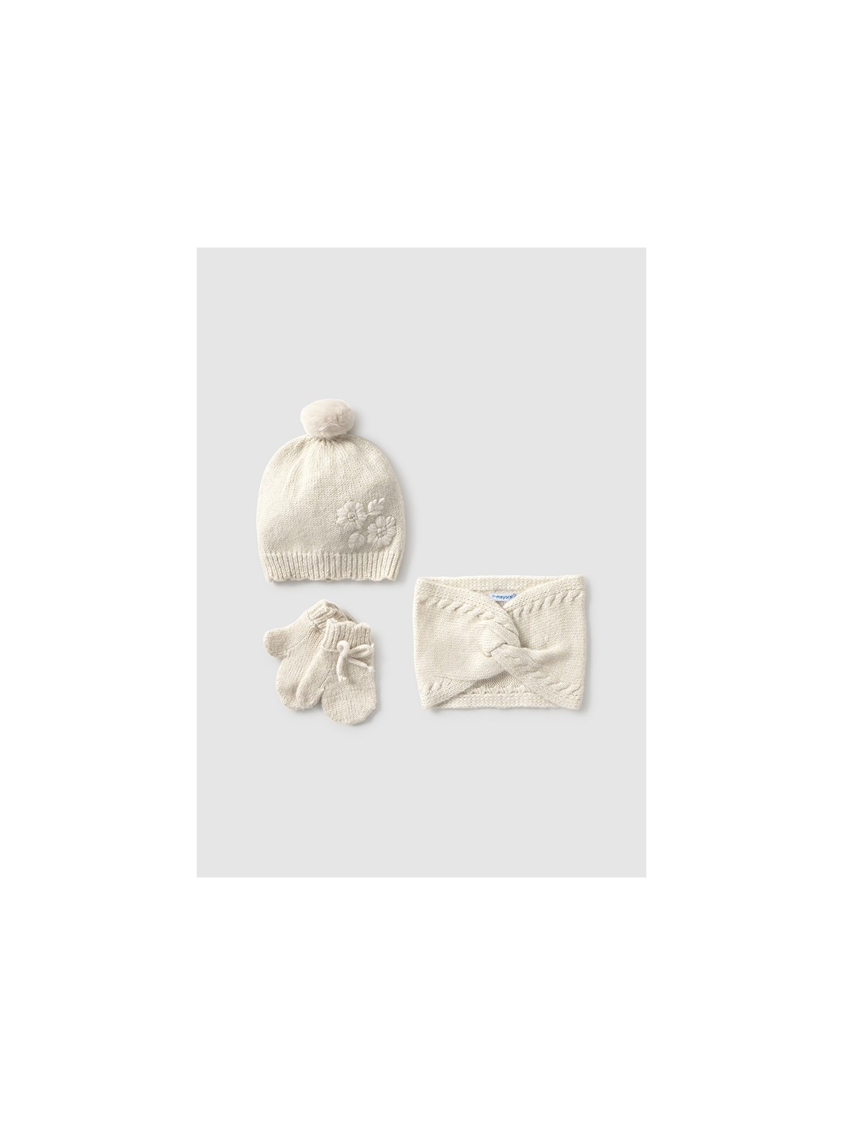 MAYORAL KOMPLET CZAPKA KOMIN RĘKAWICZKI KREM 10019/48