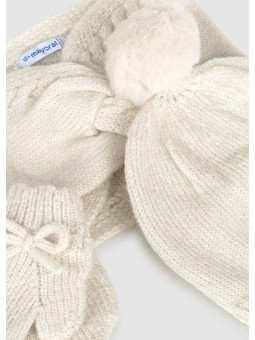 MAYORAL KOMPLET CZAPKA KOMIN RĘKAWICZKI KREM 10019/48