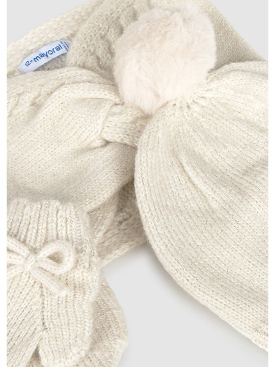 MAYORAL KOMPLET CZAPKA KOMIN RĘKAWICZKI KREM 10019/48