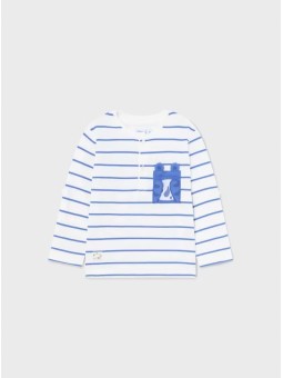 MAYORAL BABY KOSZULKA BLUZKA NA DŁUGI RĘKAW DLA CHŁOPCA BIAŁA W  NIEBIESKIE PASKI  1035/70