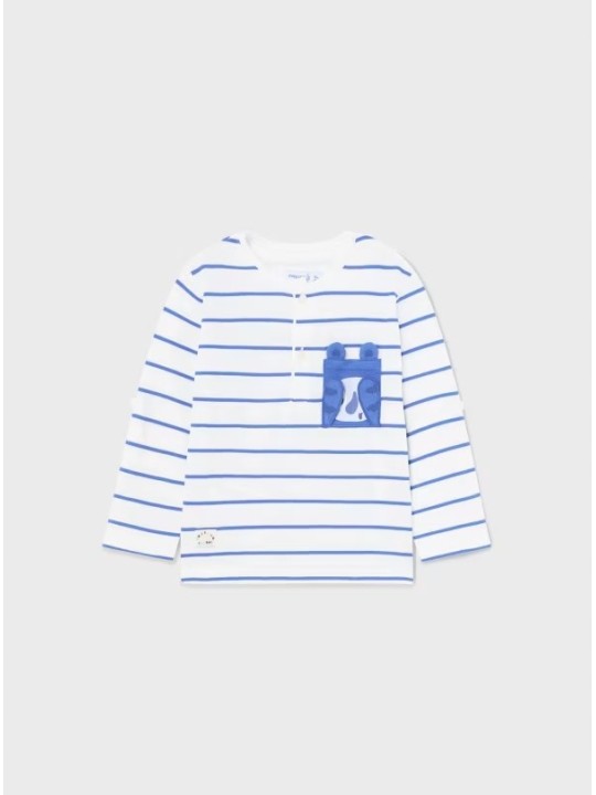 MAYORAL BABY KOSZULKA BLUZKA NA DŁUGI RĘKAW DLA CHŁOPCA BIAŁA W  NIEBIESKIE PASKI  1035/70