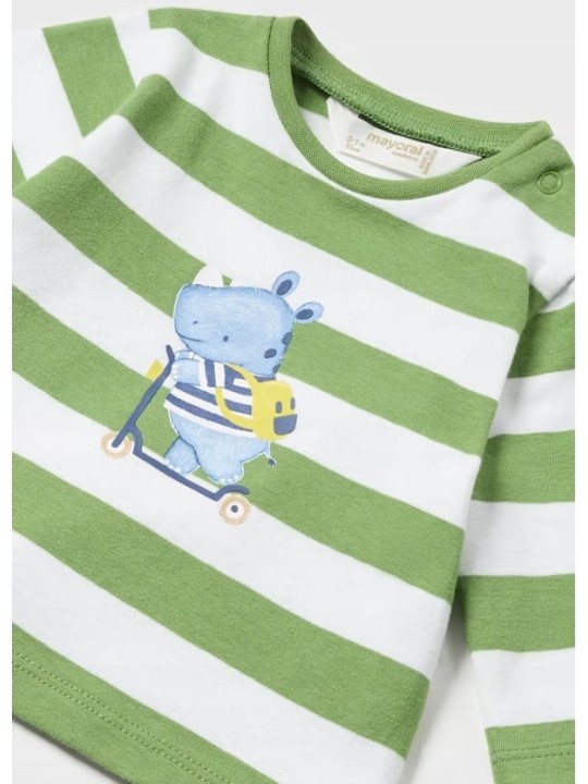 MAYORAL NEWBORN KOSZULKA BLUZKA NA DŁUGI RĘKAW  BIAŁA W ZIELONE PASKI KOSZULKA003