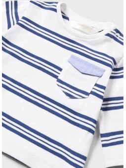 MAYORAL NEWBORN KOSZULKA BLUZKA NA DŁUGI RĘKAW  BIAŁA W NIEBIESKIE PASKI KOSZULKA004