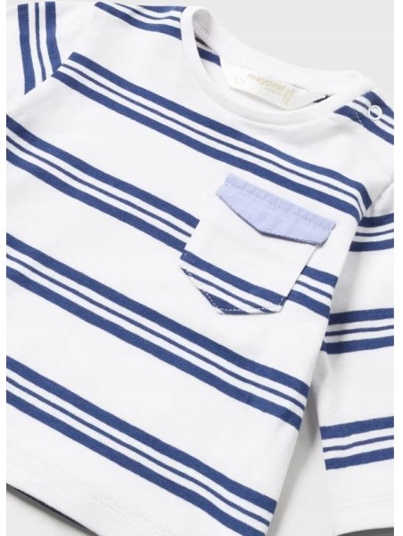 MAYORAL NEWBORN KOSZULKA BLUZKA NA DŁUGI RĘKAW  BIAŁA W NIEBIESKIE PASKI KOSZULKA004