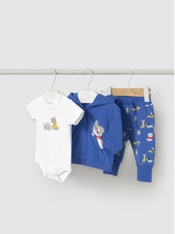 MAYORAL NEWBORN KOMPLET DLA CHŁOPCA BLUZA ROZPINANA BODY SPODNIE 1803/30