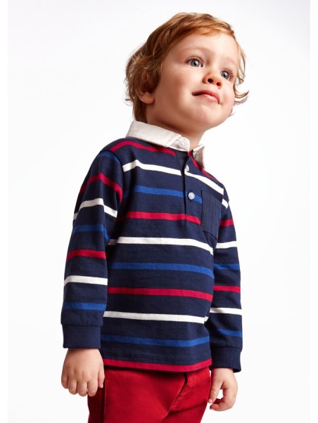 MAYORAL BABY KOSZULKA POLO DLA CHŁOPCA  GRANAT CZERWIEŃ PASKI  POLO001