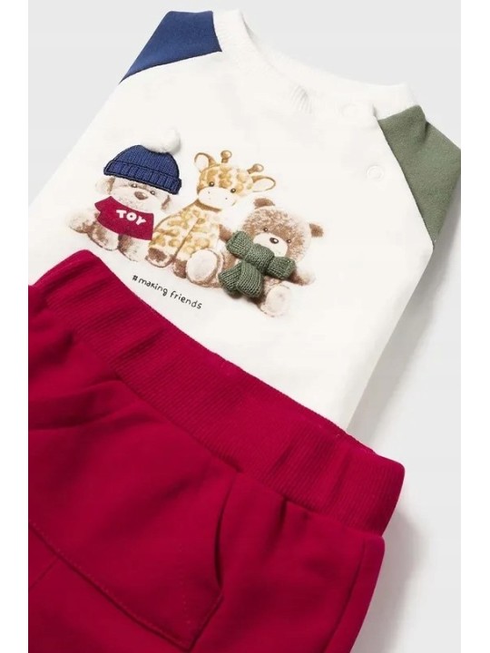 MAYORAL NEWBORN KOMPLET BLUZA Z NADRUKIEM SPODNIE CZERWONE 2635
