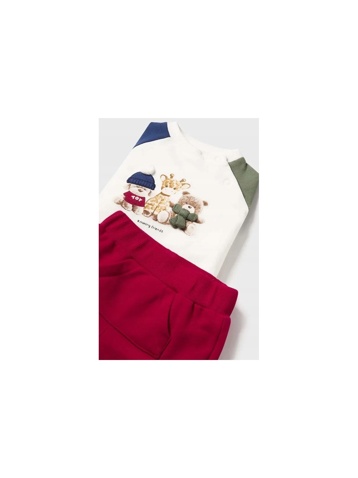 MAYORAL NEWBORN KOMPLET BLUZA Z NADRUKIEM SPODNIE CZERWONE 2635