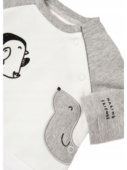 MAYORAL NEWBORN KOMPLET BLUZA  PÓŁŚPOSZKI  CZAPKA PINGWIN 2513
