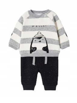 MAYORAL NEWBORN KOMPLET BLUZA  W KREMOWE SZARO PASKI SPODNIE CZARNE KOMPLET0042513