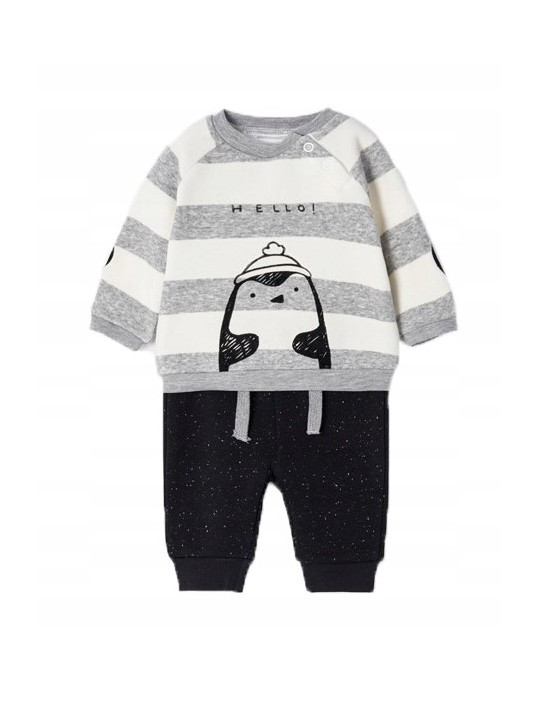 MAYORAL NEWBORN KOMPLET BLUZA  W KREMOWE SZARO PASKI SPODNIE CZARNE KOMPLET0042513