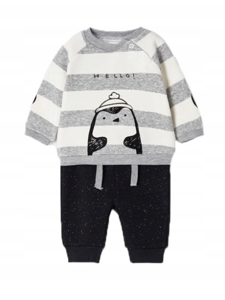 MAYORAL NEWBORN KOMPLET BLUZA  W KREMOWE SZARO PASKI SPODNIE CZARNE KOMPLET0042513