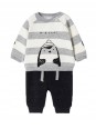 MAYORAL NEWBORN KOMPLET BLUZA  W KREMOWE SZARO PASKI SPODNIE CZARNE KOMPLET0042513