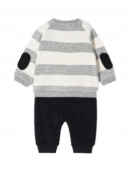 MAYORAL NEWBORN KOMPLET BLUZA  W KREMOWE SZARO PASKI SPODNIE CZARNE KOMPLET0042513