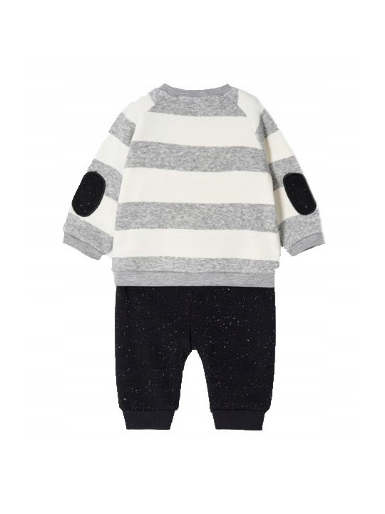 MAYORAL NEWBORN KOMPLET BLUZA  W KREMOWE SZARO PASKI SPODNIE CZARNE KOMPLET0042513