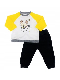 MAYORAL NEWBORN KOMPLET DRES DLA CHŁOPCA BLUZA Z PIESKIEM SPODNIE CZARNE  1681/86