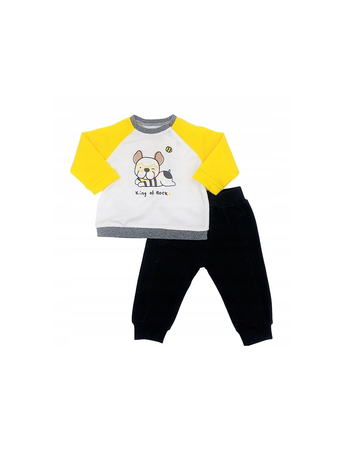 MAYORAL NEWBORN KOMPLET DRES DLA CHŁOPCA BLUZA Z PIESKIEM SPODNIE CZARNE  1681/86