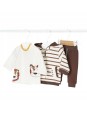 MAYORAL NEWBORN  KOMPLET DRES DLA CHŁOPCA BLUZA  Z KAPTUREM W PASKI BRĄZOWE SPODNIE KOSZULKA KREMOWA 2651