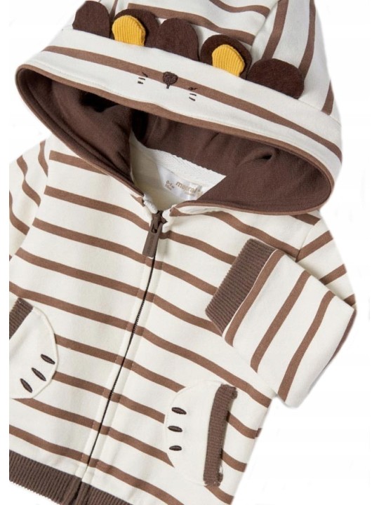 MAYORAL NEWBORN  KOMPLET DRES DLA CHŁOPCA BLUZA  Z KAPTUREM W PASKI BRĄZOWE SPODNIE KOSZULKA KREMOWA 2651