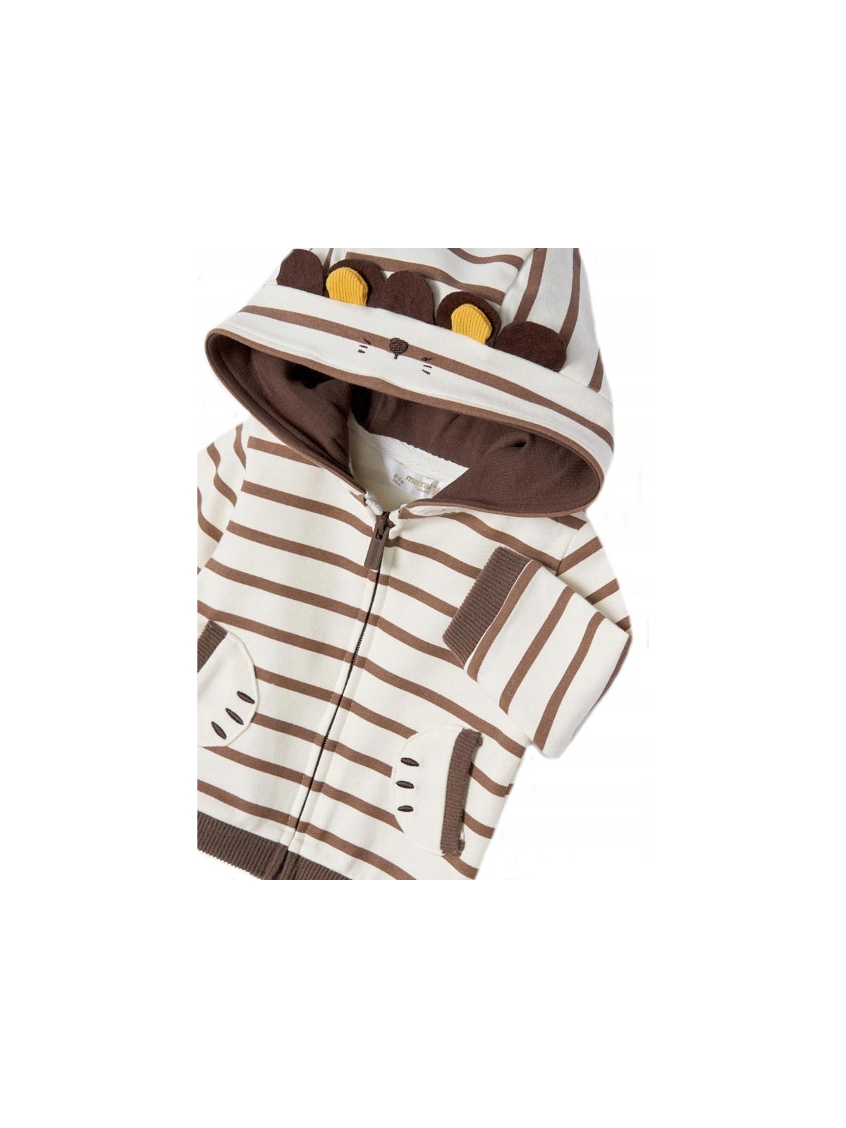 MAYORAL NEWBORN  KOMPLET DRES DLA CHŁOPCA BLUZA  Z KAPTUREM W PASKI BRĄZOWE SPODNIE KOSZULKA KREMOWA 2651